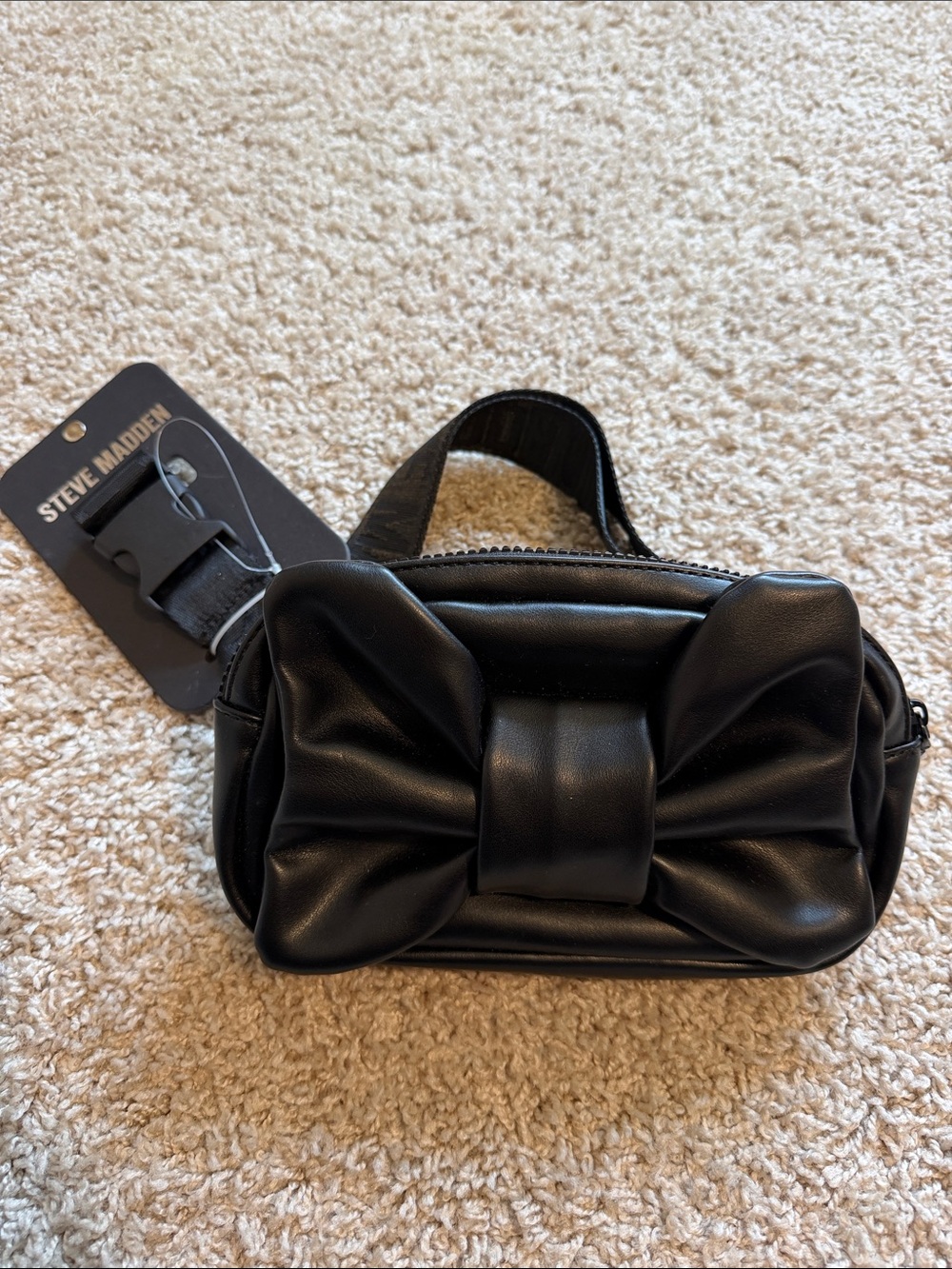 Steve Madden Black Mini Belt Bag with Statement Bow